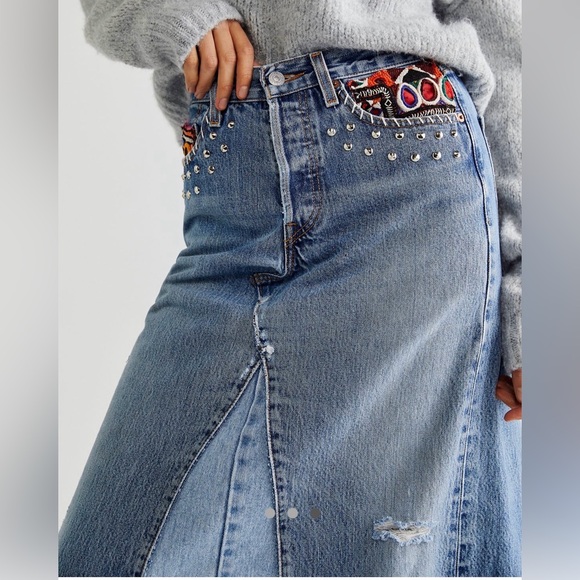 Free People Tricia Fix embellished studded denim maxi skirt - Picture 3 of 16